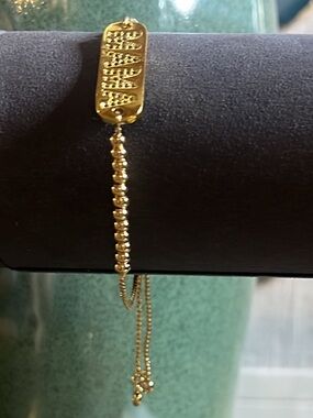 Cubic Zirconia Gold Bar Engraved Mama Beaded Slide Bracelet - Women Jewelry